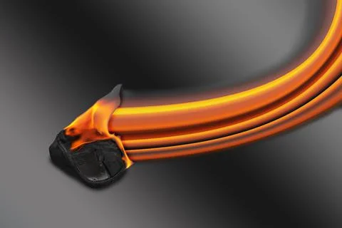 Computer mouse engulfed in flames on a gray background. Stock Photos