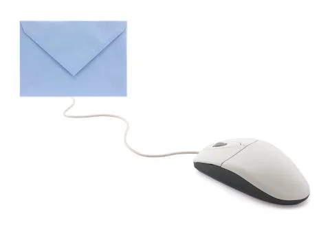 Computer mouse with envelope, concept of email Stock Photos