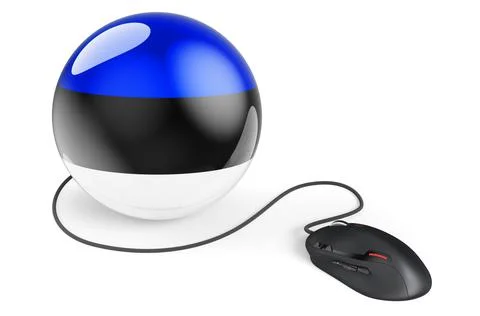 Computer mouse with Estonian flag. Internet network in Estonia concept. 3D re Stock Illustration