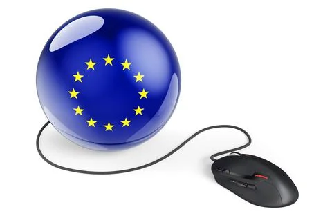 Computer mouse with The EU flag. Internet network in the European Union conce Stock Illustration