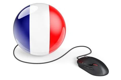 Computer mouse with French flag. Internet network in France concept. 3D rende Stock Illustration