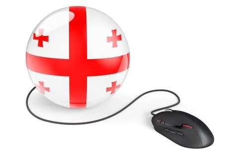 Computer mouse with Georgian flag. Internet network in Georgia concept. 3D re Illustrazione stock