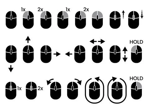 Computer Mouse Gesture and Action Icon Set 스톡 일러스트