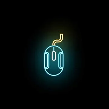 Computer mouse glowing with blue and yellow neon light Stock Illustration