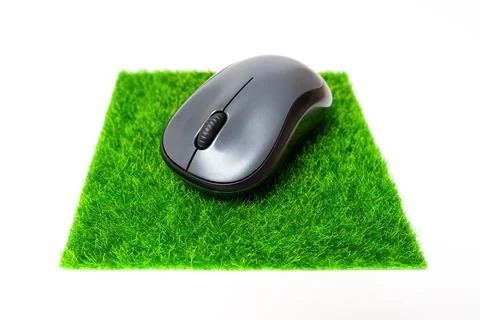 Computer Mouse on a Grass Mousepad 写真素材
