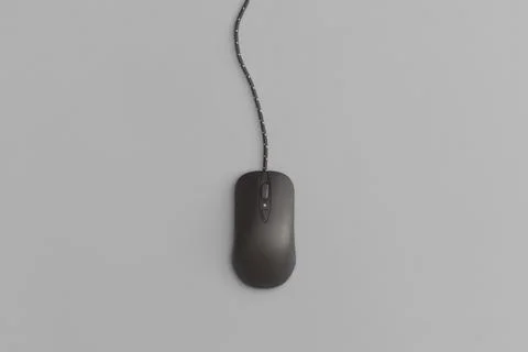 Computer mouse on gray background, technology concept Top view with copy sp.. 스톡 사진