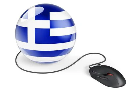 Computer mouse with Greek flag. Internet network in Greece concept. 3D render Stock Illustration