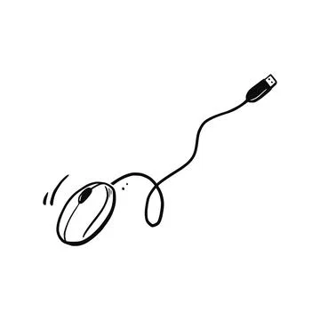 Computer mouse hand drawn doodle element. Sketch line style Stock Illustration