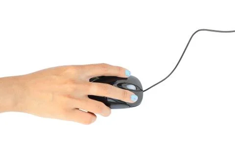 Computer mouse in hand isolated on white background Foto stock