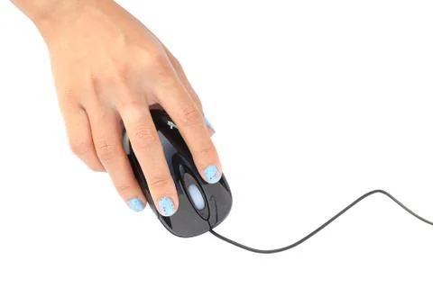 Computer mouse in hand isolated on white Foto stock