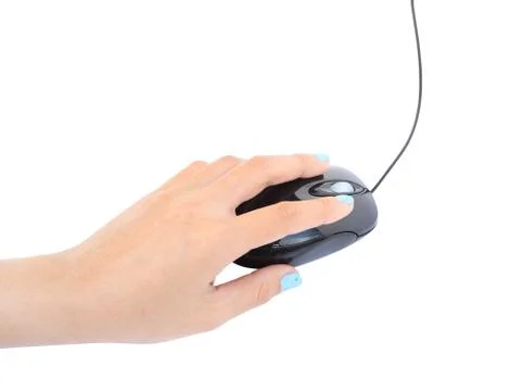 Computer mouse in hand isolated on white background Foto stock