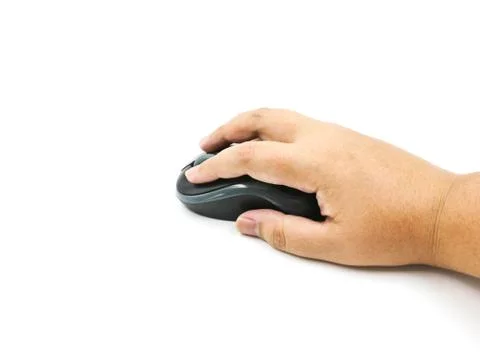 Computer mouse in hand isolated on a white background Stock Photos