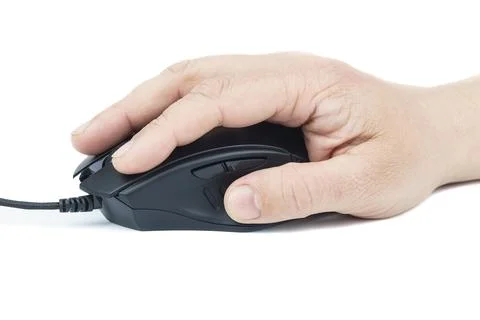 Computer mouse in hand isolated on white Stock Photos