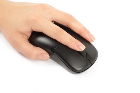 Computer mouse with hand over white Stock Photos