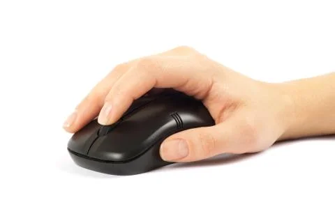 Computer mouse with hand over white Foto stock