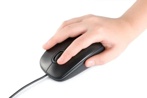 Computer mouse in hand Stock Photos