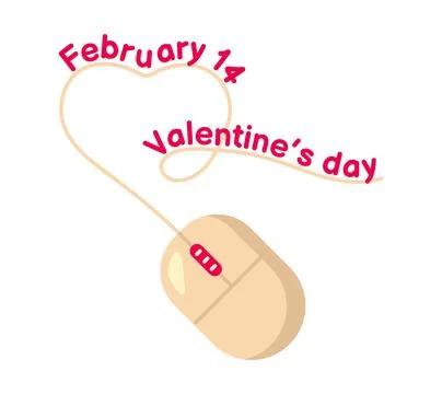 Computer Mouse, Heart shape wire. Valentine day holiday card. White laptop Stock Illustration