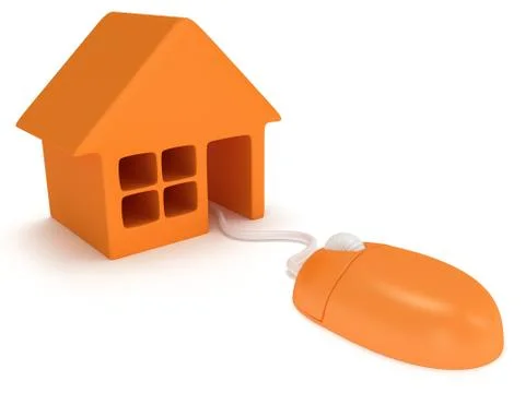 Computer mouse with house.  3d render. Illustrazione stock