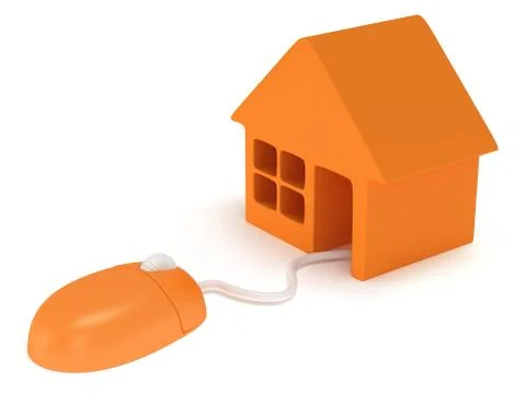 Computer mouse with house.  3d render. Illustrazione stock