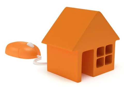 Computer mouse with house.  3d render. Stock Illustration