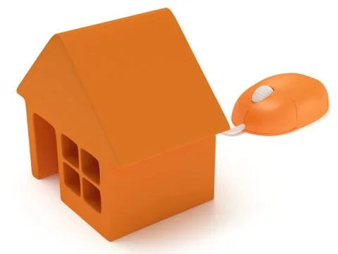 Computer mouse with house.  3d render. Stock Illustration