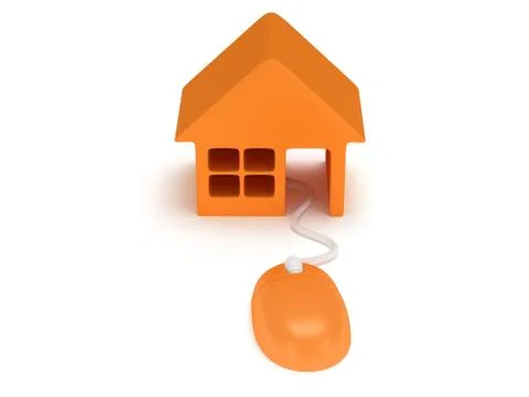 Computer mouse with house.  3d render. Stock Illustration