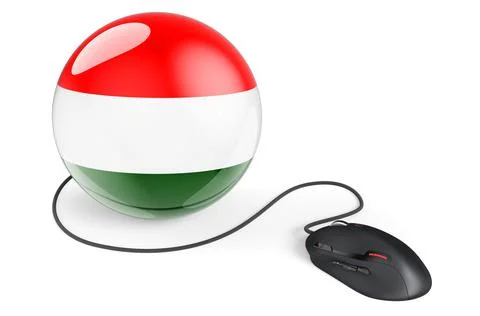 Computer mouse with Hungarian flag. Internet network in Hungary concept. 3D r Stock Illustration