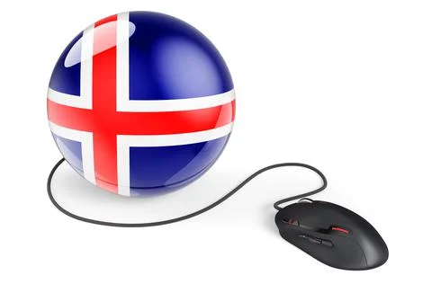 Computer mouse with Icelandic flag. Internet network in Iceland concept. 3D r Stock Illustration