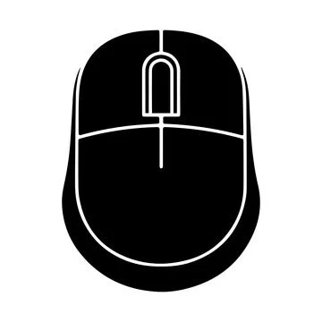 Computer Mouse Icon. Black and white silhouette with a scroll wheel and buttons. Stock Illustration