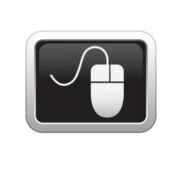 Computer mouse icon on black silver button Stock Illustration