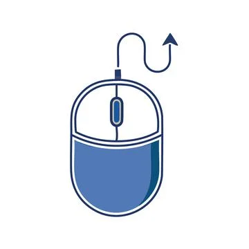 Computer mouse icon. Blue computer mouse icon with a wire and an arrow, rep.. Stock Illustration