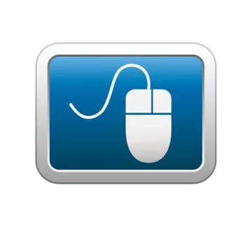 Computer mouse icon on blue with silver rectangle Stock Illustration