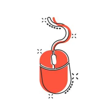Computer mouse icon in comic style. Cursor cartoon vector illustration on whi Stock Illustration