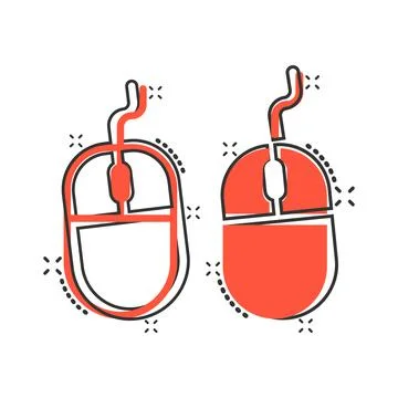 Computer mouse icon in comic style. Cursor cartoon vector illustration on whi Stock Illustration