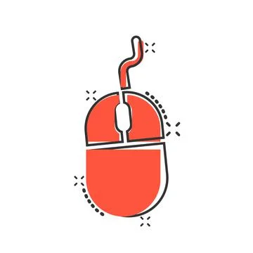 Computer mouse icon in comic style. Cursor cartoon vector illustration on whi Stock Illustration