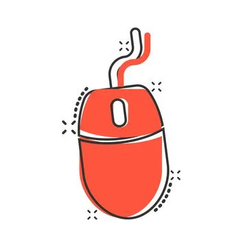 Computer mouse icon in comic style. Cursor cartoon vector illustration on whi Stock Illustration