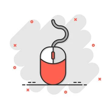 Computer mouse icon in comic style. Cursor cartoon vector illustration on whi Stock Illustration
