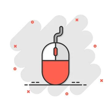 Computer mouse icon in comic style. Cursor cartoon vector illustration on whi Illustrazione stock