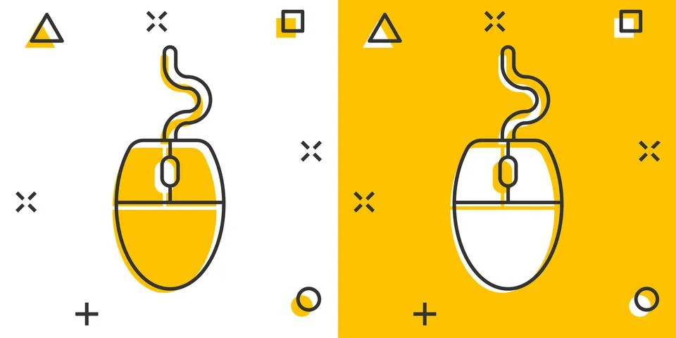 Computer mouse icon in comic style. Cursor cartoon vector illustration on whi Stock Illustration
