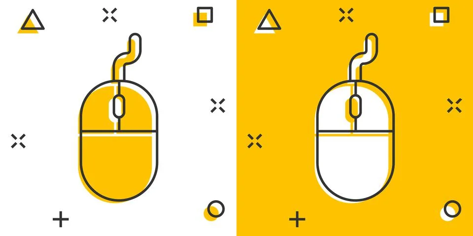 Computer mouse icon in comic style. Cursor cartoon vector illustration on whi Stock Illustration