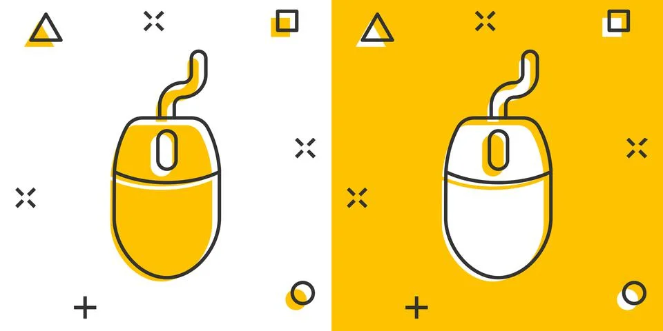 Computer mouse icon in comic style. Cursor cartoon vector illustration on whi Stock Illustration