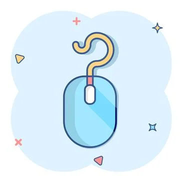 Computer mouse icon in comic style. Cursor cartoon vector illustration on whi Stock Illustration