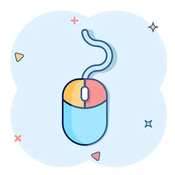 Computer mouse icon in comic style. Cursor cartoon vector illustration on whi Stock Illustration