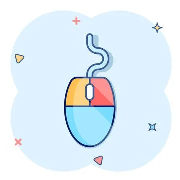 Computer mouse icon in comic style. Cursor cartoon vector illustration on whi Illustrazione stock