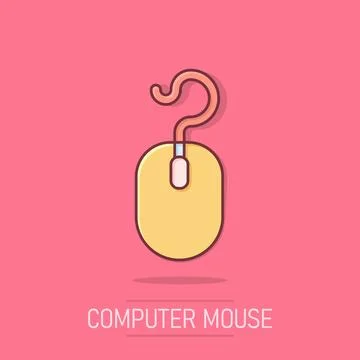 Computer mouse icon in comic style. Cursor cartoon vector illustration on w.. Illustrazione stock