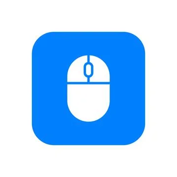 Computer mouse icon featuring white silhouette on blue square button for we.. Stock Illustration