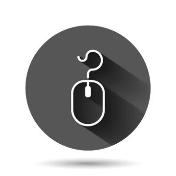 Computer mouse icon in flat style. Cursor vector illustration on black round  Illustrazione stock