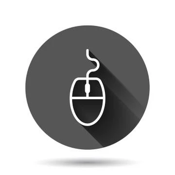 Computer mouse icon in flat style. Cursor vector illustration on black round  Stock Illustration