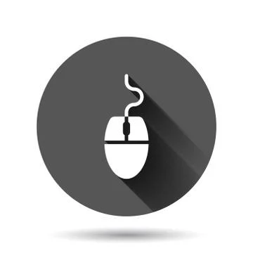Computer mouse icon in flat style. Cursor vector illustration on black round  Stock Illustration