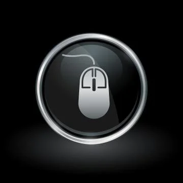 Computer mouse icon inside round silver and black emblem Stock Illustration